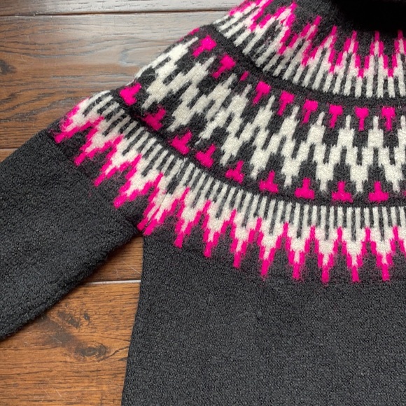 Line & Dot Kels Fair Isle turtleneck sweater crop boxy black neon hot pink - Picture 7 of 11